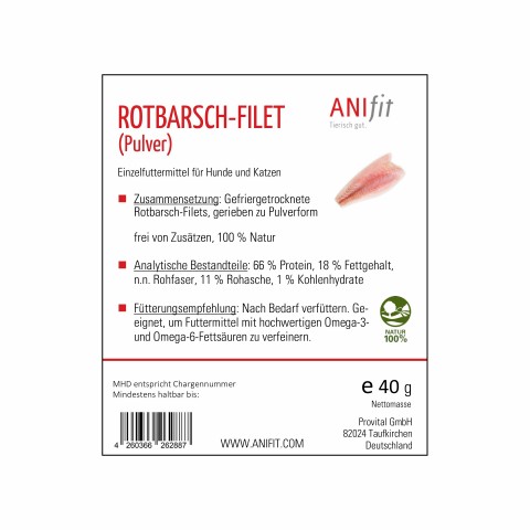 Hund Katze Hundefutter Nahrungsergänzungen Snacks Rotbarschfilet (Pulver) 40g 1 Stück -3- Anifit